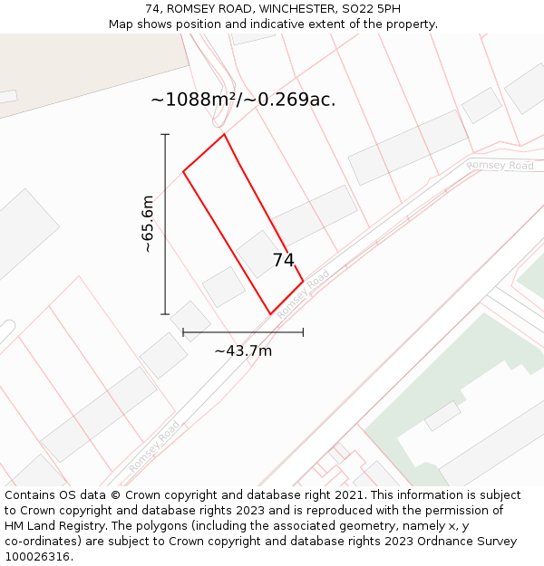 74, ROMSEY ROAD, WINCHESTER, SO22 5PH: Plot and title map