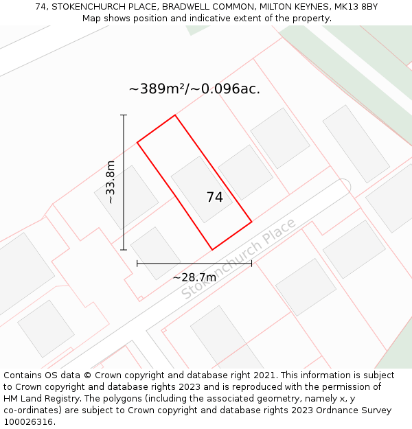 74, STOKENCHURCH PLACE, BRADWELL COMMON, MILTON KEYNES, MK13 8BY: Plot and title map