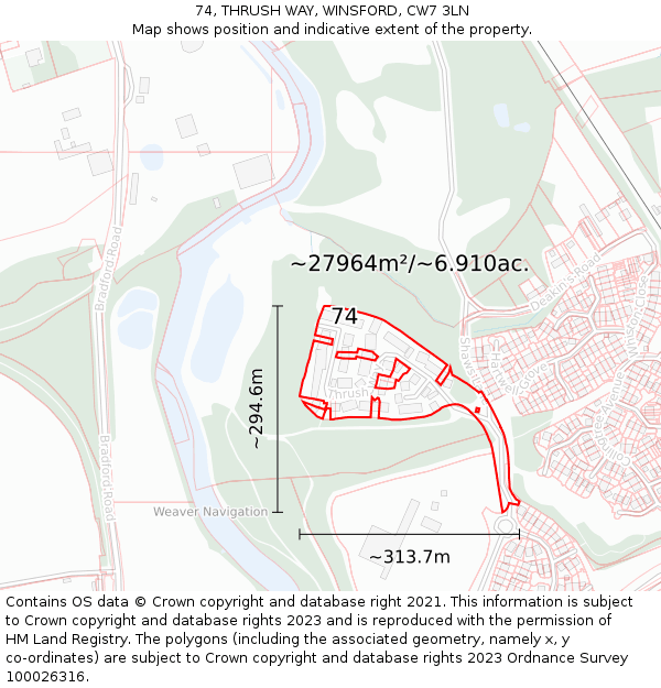 74, THRUSH WAY, WINSFORD, CW7 3LN: Plot and title map