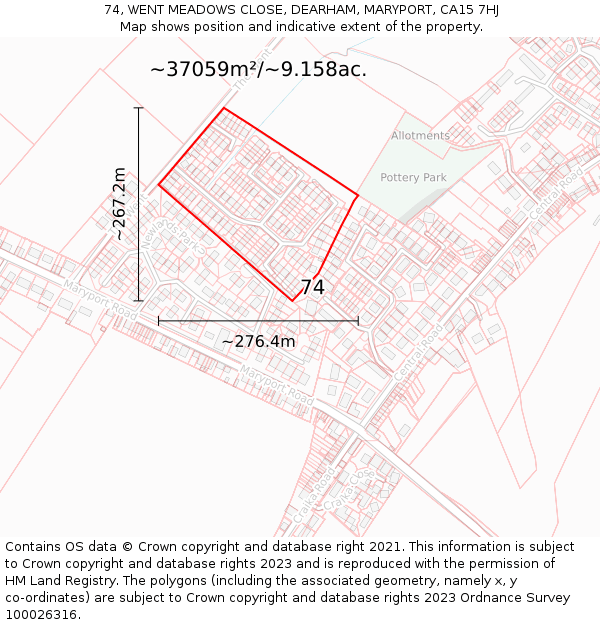 74, WENT MEADOWS CLOSE, DEARHAM, MARYPORT, CA15 7HJ: Plot and title map
