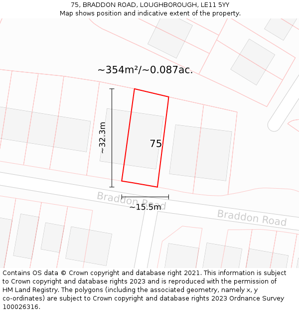 75, BRADDON ROAD, LOUGHBOROUGH, LE11 5YY: Plot and title map