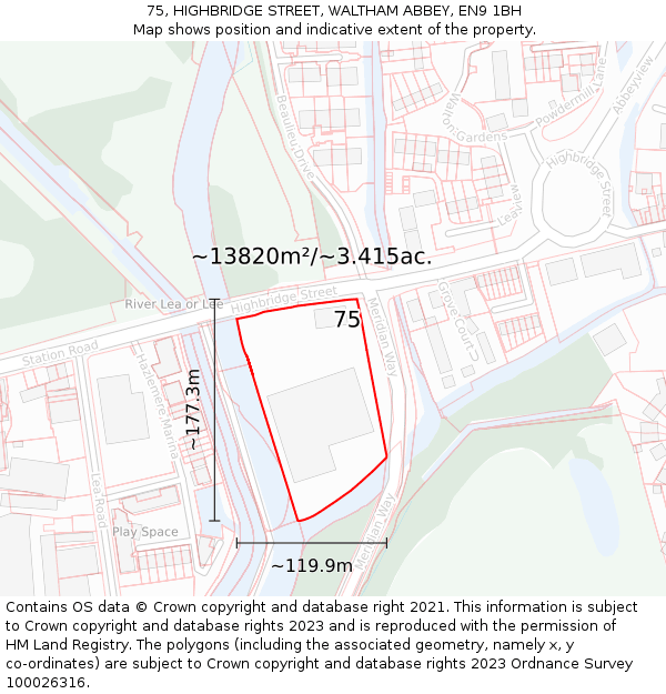 75, HIGHBRIDGE STREET, WALTHAM ABBEY, EN9 1BH: Plot and title map