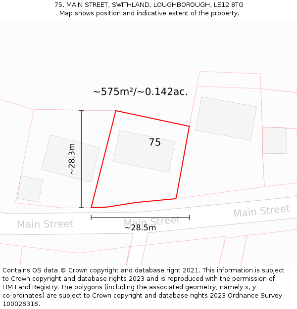 75, MAIN STREET, SWITHLAND, LOUGHBOROUGH, LE12 8TG: Plot and title map