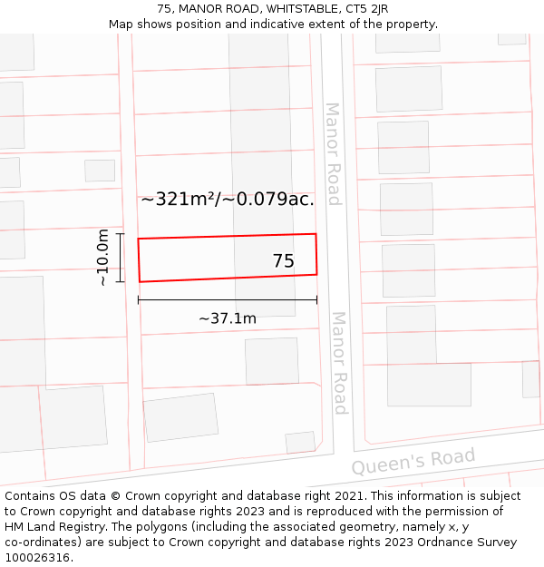 75, MANOR ROAD, WHITSTABLE, CT5 2JR: Plot and title map