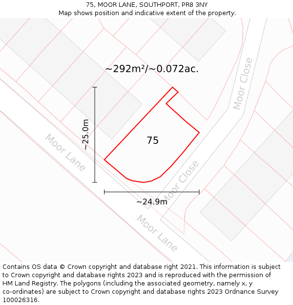 75, MOOR LANE, SOUTHPORT, PR8 3NY: Plot and title map