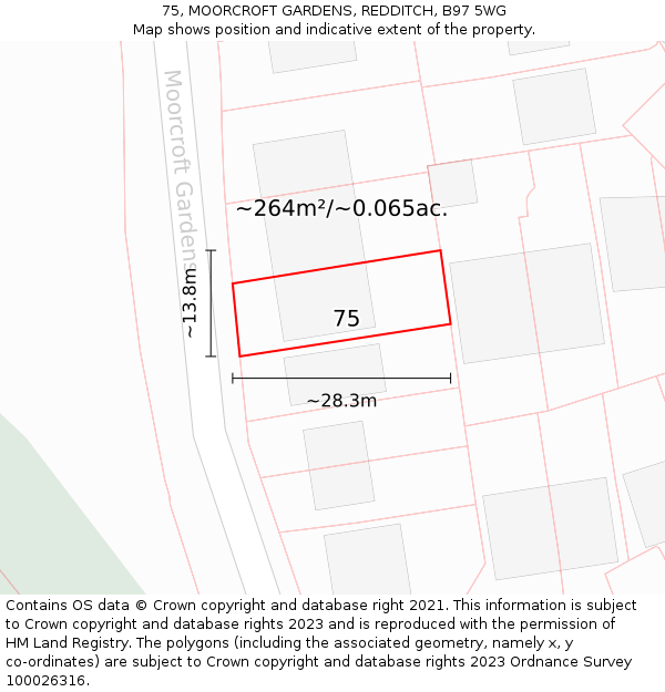 75, MOORCROFT GARDENS, REDDITCH, B97 5WG: Plot and title map