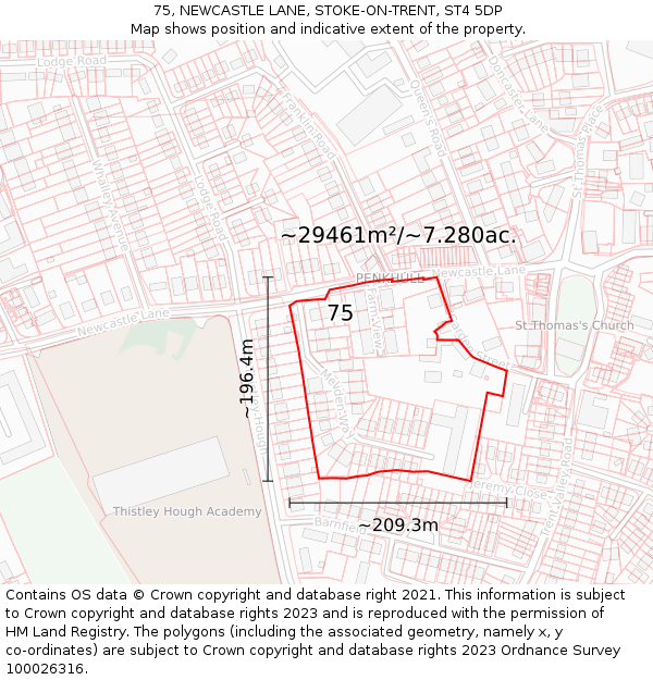 75, NEWCASTLE LANE, STOKE-ON-TRENT, ST4 5DP: Plot and title map