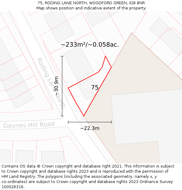 75, RODING LANE NORTH, WOODFORD GREEN, IG8 8NR: Plot and title map