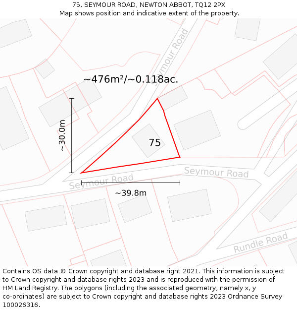 75, SEYMOUR ROAD, NEWTON ABBOT, TQ12 2PX: Plot and title map