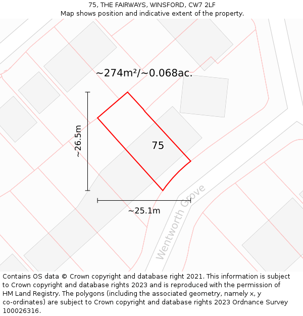 75, THE FAIRWAYS, WINSFORD, CW7 2LF: Plot and title map