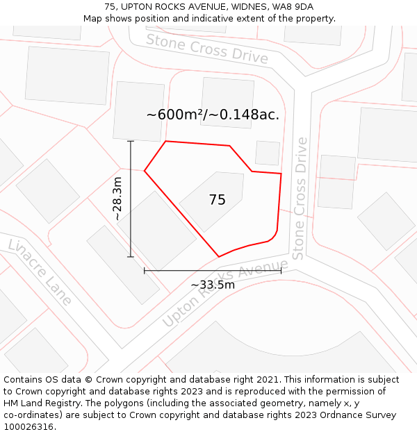 75, UPTON ROCKS AVENUE, WIDNES, WA8 9DA: Plot and title map