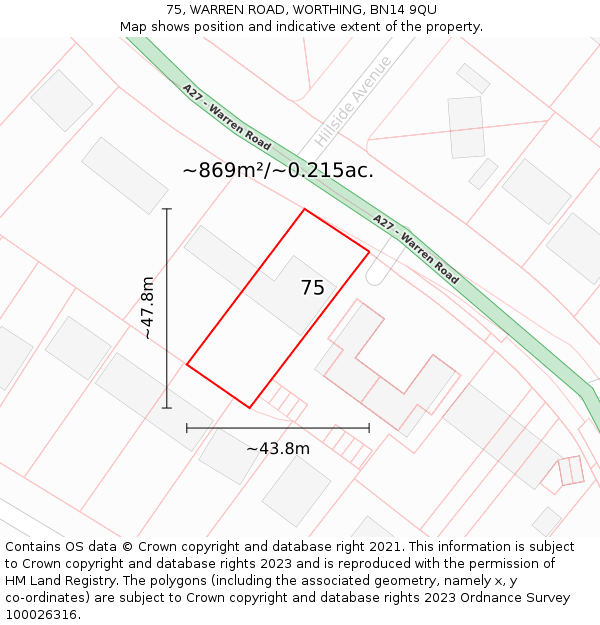 75, WARREN ROAD, WORTHING, BN14 9QU: Plot and title map