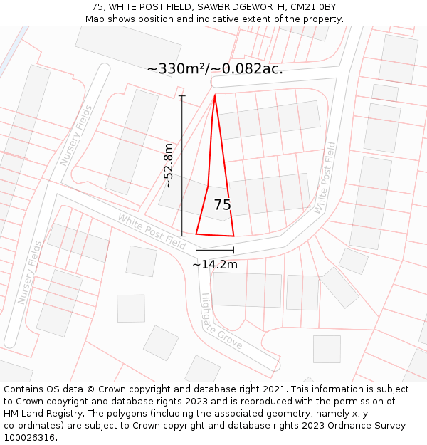 75, WHITE POST FIELD, SAWBRIDGEWORTH, CM21 0BY: Plot and title map