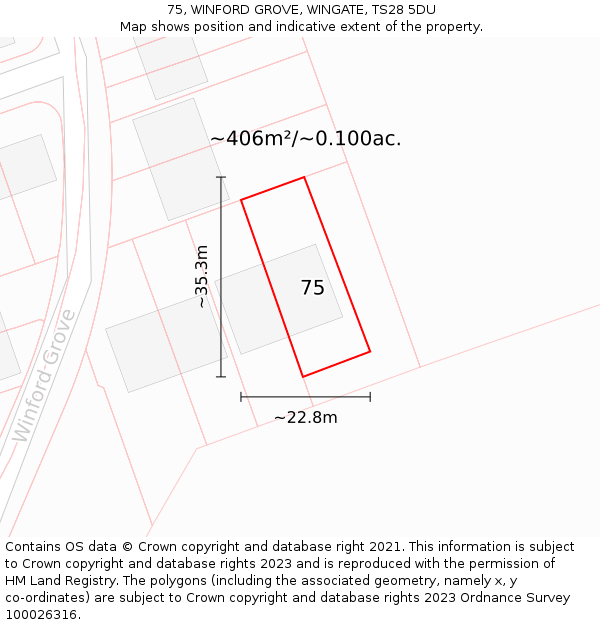 75, WINFORD GROVE, WINGATE, TS28 5DU: Plot and title map