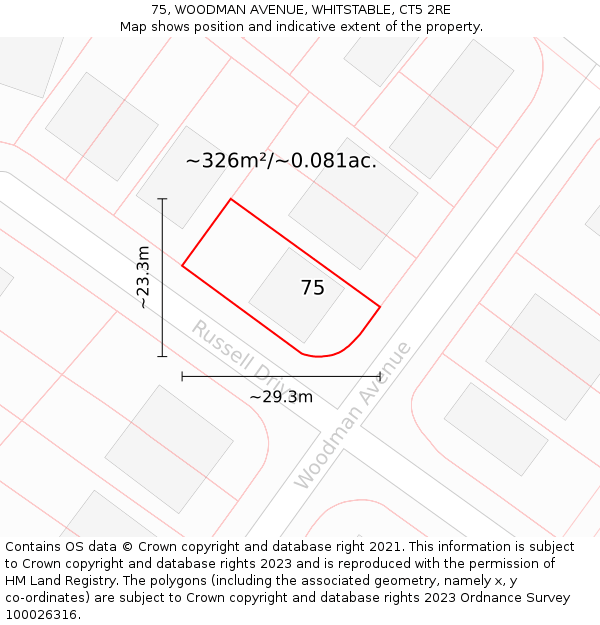 75, WOODMAN AVENUE, WHITSTABLE, CT5 2RE: Plot and title map