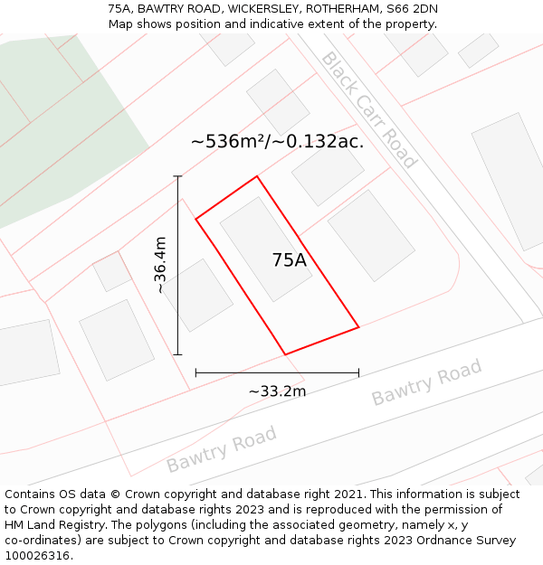 75A, BAWTRY ROAD, WICKERSLEY, ROTHERHAM, S66 2DN: Plot and title map