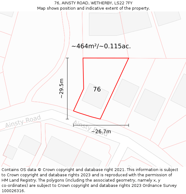 76, AINSTY ROAD, WETHERBY, LS22 7FY: Plot and title map