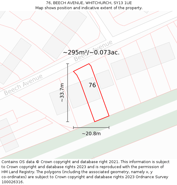 76, BEECH AVENUE, WHITCHURCH, SY13 1UE: Plot and title map