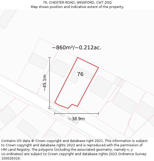 76, CHESTER ROAD, WINSFORD, CW7 2NQ: Plot and title map