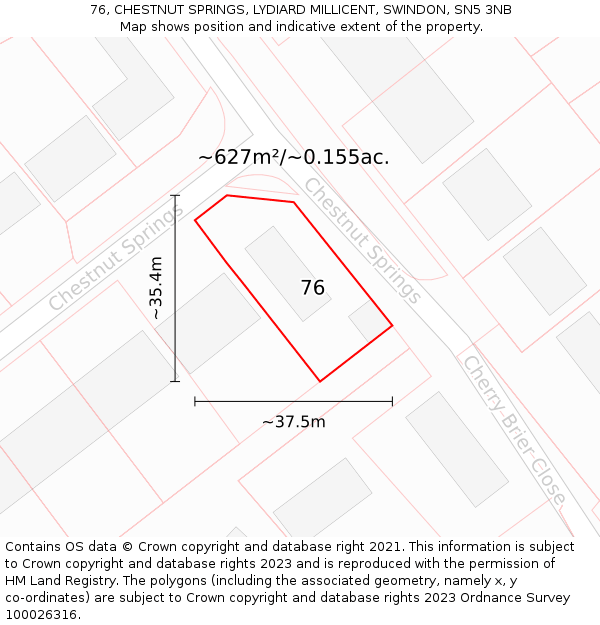 76, CHESTNUT SPRINGS, LYDIARD MILLICENT, SWINDON, SN5 3NB: Plot and title map