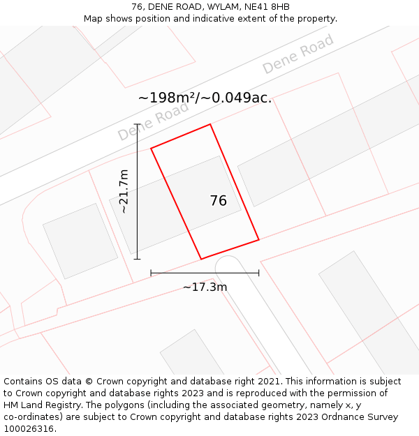 76, DENE ROAD, WYLAM, NE41 8HB: Plot and title map