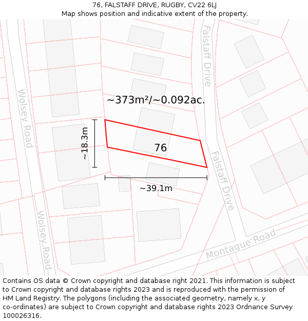 76, FALSTAFF DRIVE, RUGBY, CV22 6LJ: Plot and title map