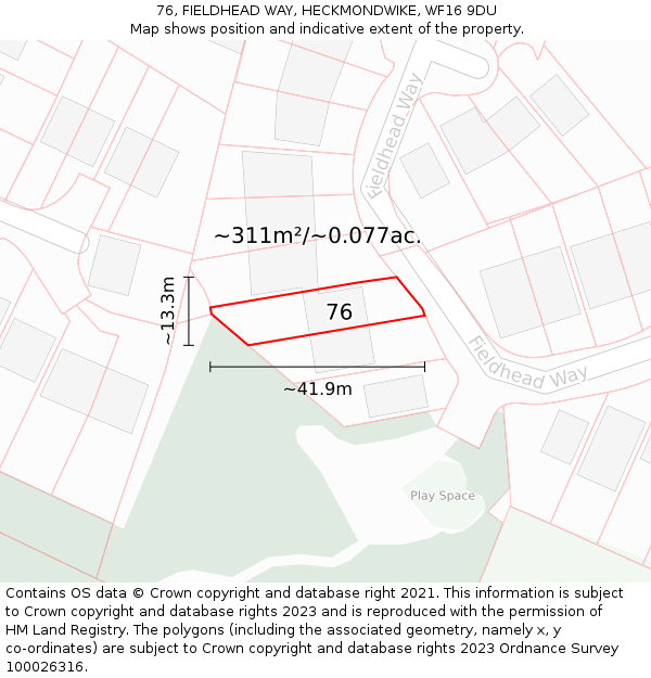 76, FIELDHEAD WAY, HECKMONDWIKE, WF16 9DU: Plot and title map