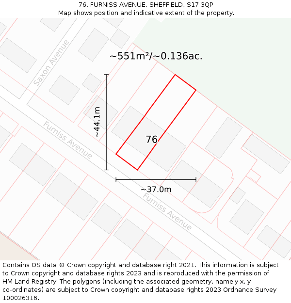 76, FURNISS AVENUE, SHEFFIELD, S17 3QP: Plot and title map