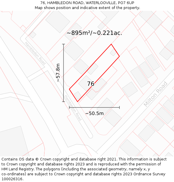76, HAMBLEDON ROAD, WATERLOOVILLE, PO7 6UP: Plot and title map