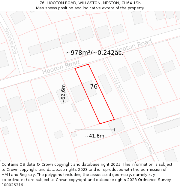 76, HOOTON ROAD, WILLASTON, NESTON, CH64 1SN: Plot and title map