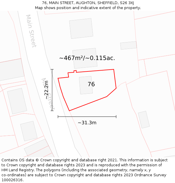 76, MAIN STREET, AUGHTON, SHEFFIELD, S26 3XJ: Plot and title map