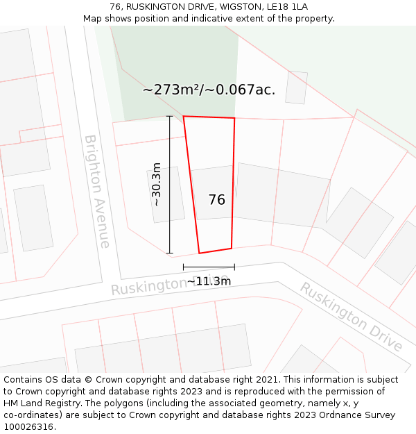 76, RUSKINGTON DRIVE, WIGSTON, LE18 1LA: Plot and title map