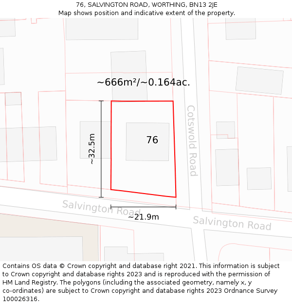 76, SALVINGTON ROAD, WORTHING, BN13 2JE: Plot and title map