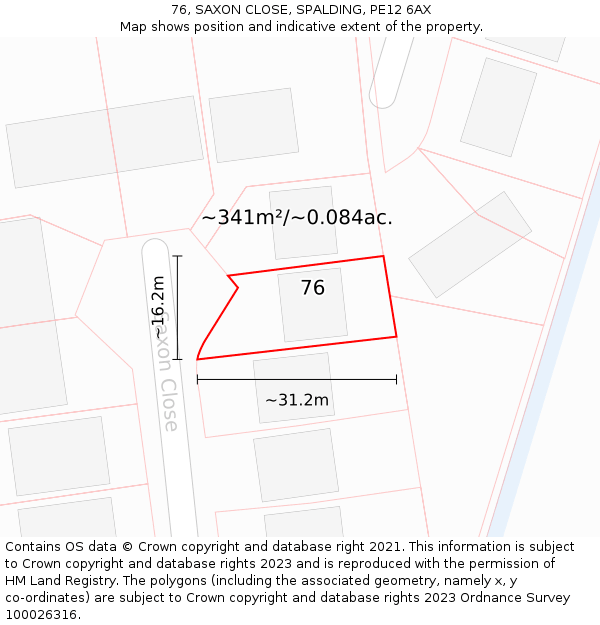 76, SAXON CLOSE, SPALDING, PE12 6AX: Plot and title map