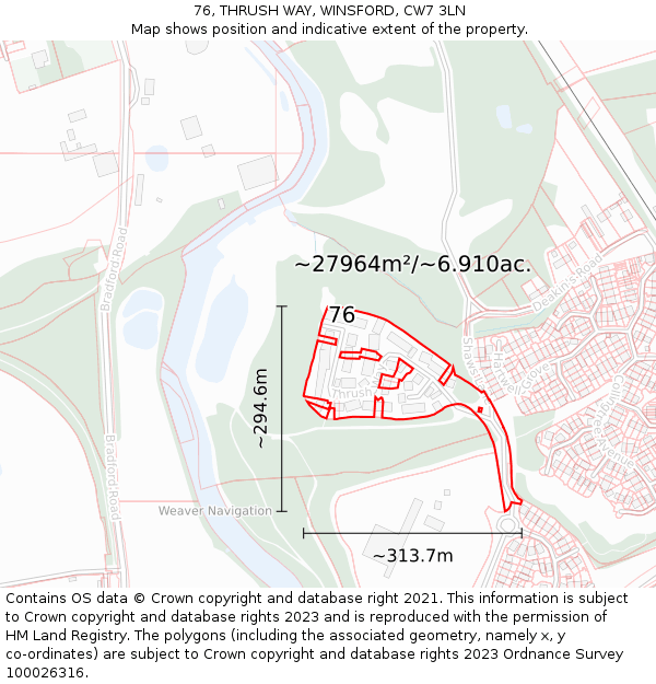 76, THRUSH WAY, WINSFORD, CW7 3LN: Plot and title map