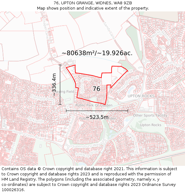 76, UPTON GRANGE, WIDNES, WA8 9ZB: Plot and title map