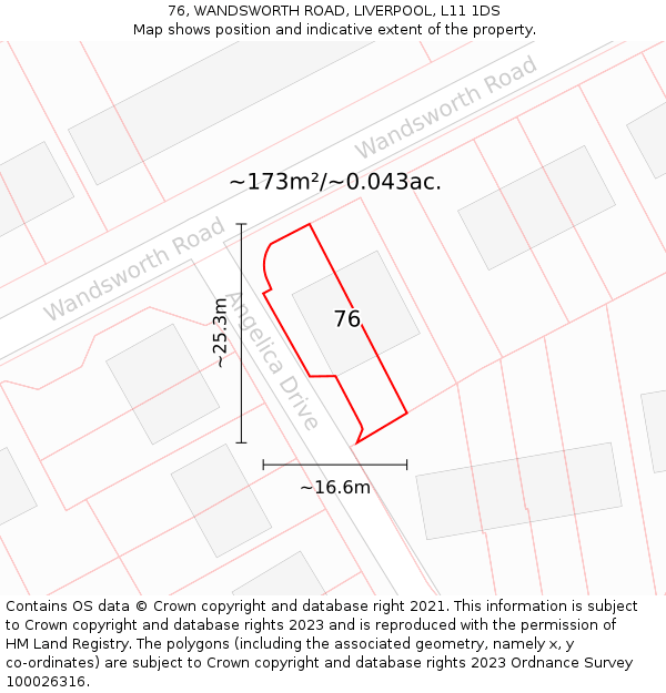 76, WANDSWORTH ROAD, LIVERPOOL, L11 1DS: Plot and title map
