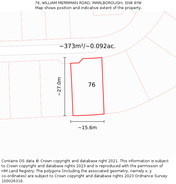 76, WILLIAM MERRIMAN ROAD, MARLBOROUGH, SN8 4YW: Plot and title map