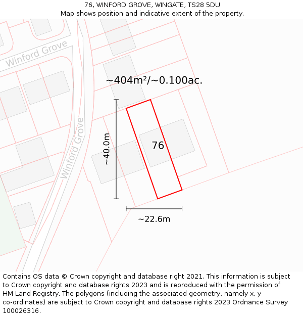 76, WINFORD GROVE, WINGATE, TS28 5DU: Plot and title map