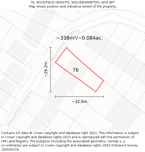 76, WOODFIELD HEIGHTS, WOLVERHAMPTON, WV6 8PT: Plot and title map