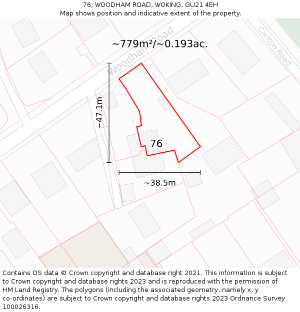 76, WOODHAM ROAD, WOKING, GU21 4EH: Plot and title map