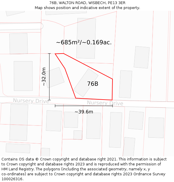 76B, WALTON ROAD, WISBECH, PE13 3ER: Plot and title map