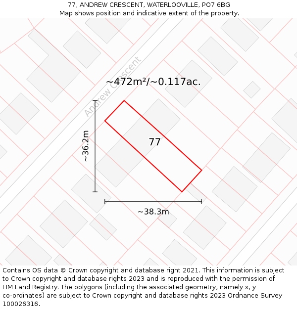 77, ANDREW CRESCENT, WATERLOOVILLE, PO7 6BG: Plot and title map