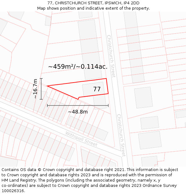 77, CHRISTCHURCH STREET, IPSWICH, IP4 2DD: Plot and title map