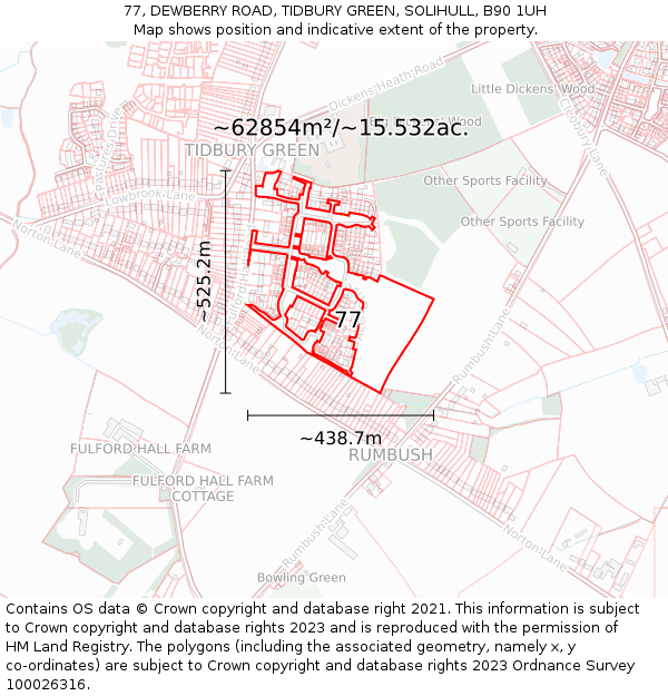 77, DEWBERRY ROAD, TIDBURY GREEN, SOLIHULL, B90 1UH: Plot and title map