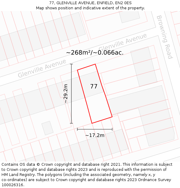 77, GLENVILLE AVENUE, ENFIELD, EN2 0ES: Plot and title map