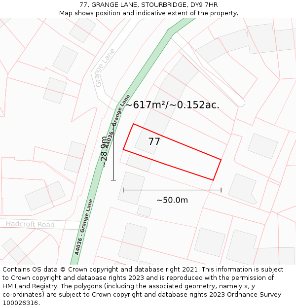 77, GRANGE LANE, STOURBRIDGE, DY9 7HR: Plot and title map