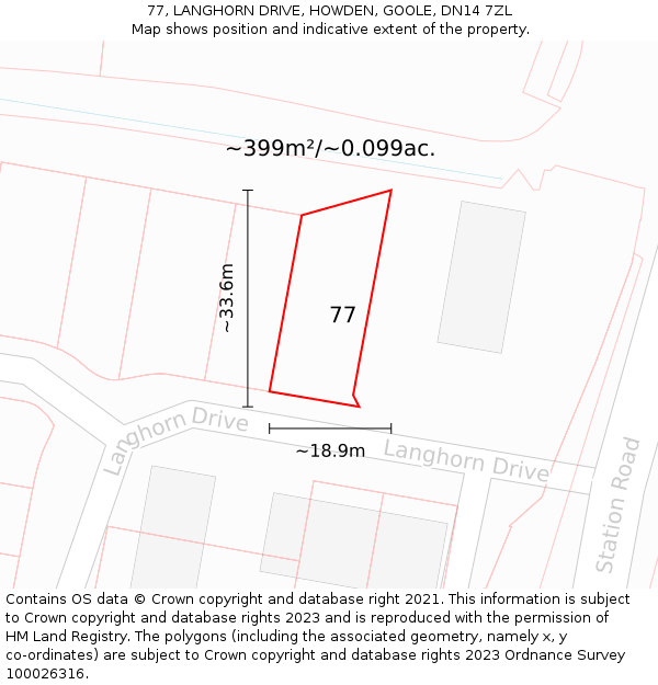 77, LANGHORN DRIVE, HOWDEN, GOOLE, DN14 7ZL: Plot and title map