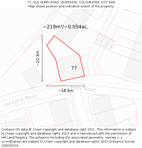 77, OLD FERRY ROAD, WIVENHOE, COLCHESTER, CO7 9SW: Plot and title map