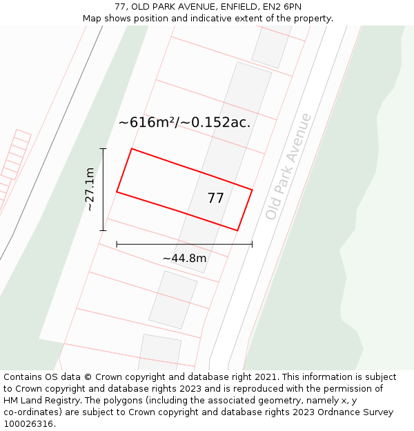 77, OLD PARK AVENUE, ENFIELD, EN2 6PN: Plot and title map